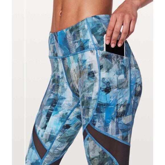 Lululemon On Pace Crop "21" Sun Dazed Multi Blue Mesh Inserts Side Pockets Sz 6 - Picture 3 of 13